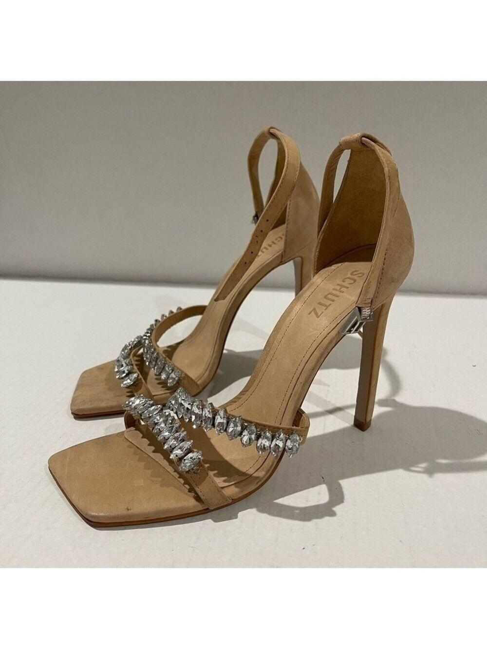 Women’s Shutz Linsey Nubuck Beige Sandal Heels Size 9.5 US! - Picture 7 of 8